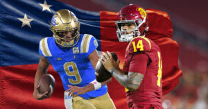 Nico Iamaleava of UCLA and Jayden Maiava of USC, Samoan quarterbacks facing off in historic college football rivalry at LA Memorial Coliseum, 2025 Crosstown Showdown