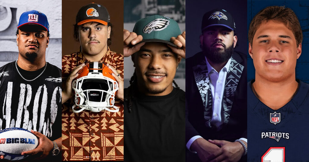 Graphic celebrating five Polynesian athletes selected in the first round of the 2026 NFL Draft.