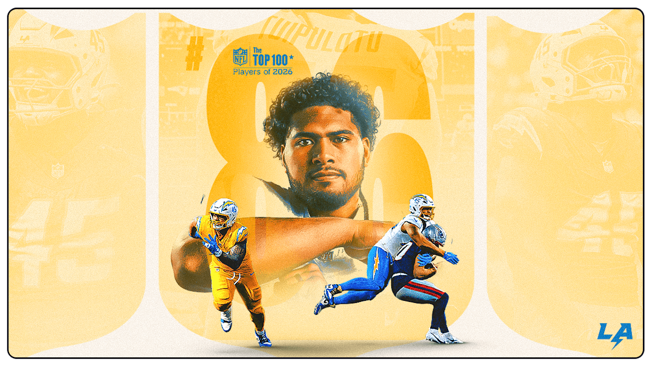 Los Angeles Chargers edge rusher Tuli Tuipulotu featured as number 86 on the 2026 NFL Top 100 list.