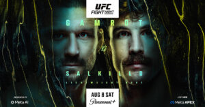 Official UFC Fight Night poster for Mateusz Gamrot vs. Quillan Salkilld lightweight bout at UFC Vegas 120, Aug 8 on Paramount+