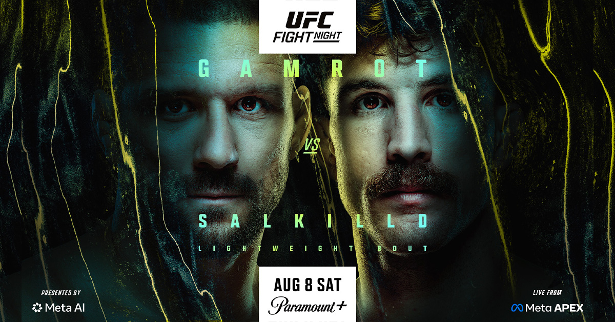 Official UFC Fight Night poster for Mateusz Gamrot vs. Quillan Salkilld lightweight bout at UFC Vegas 120, Aug 8 on Paramount+